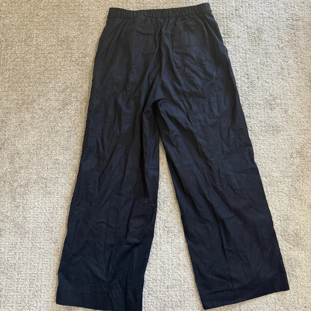 Banana Republic Hayden Wide-Leg Linen Blend Pull on Pants Black Medium Coastal